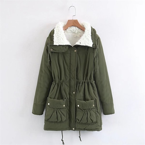 

Women's Winter Jacket Winter Coat Parka Windproof Warm Outdoor Street Daily Vacation Button Pocket Fleece Lined Single Breasted Turndown Fashion Casual Daily Modern Street Style Solid Color Regular