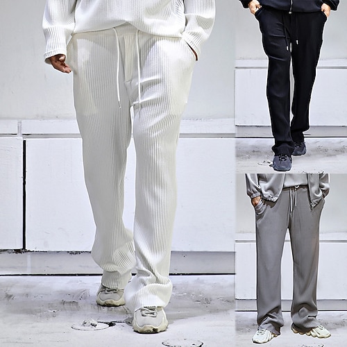 

Men's Trousers Casual Pants Drawstring Elastic Waist Wide Leg Solid Color Comfort Breathable Casual Daily Streetwear Sports Fashion White Black Micro-elastic / Elasticity