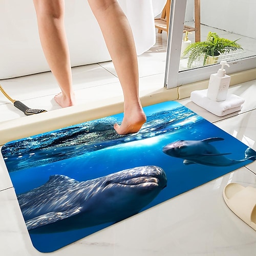 

Blue Dolphin Series Digital Printing Floor Mat Modern Bath Mats Nonwoven / Memory Foam Novelty Bathroom