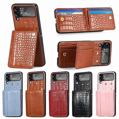 

Phone Case For Samsung Galaxy Wallet Card Flip Z Flip 4 Flip Anti-theft Card Holder Slots Crocodile Skin Prints PU Leather