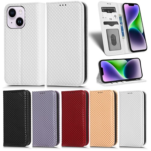 

Phone Case For Apple Wallet Card iPhone 14 iPhone 13 Pro Max 12 11 SE 2022 X XR XS Max 8 7 Card Holder Slots Magnetic Flip Kickstand Solid Colored Geometric Pattern TPU PU Leather