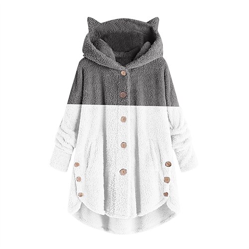 

Women's Sherpa jacket Fleece Jacket Teddy Coat Windproof Warm Outdoor Street Daily Vacation Button Pocket Single Breasted Hoodie Cute Plush Color Block Regular Fit Outerwear Long Sleeve Winter Fall