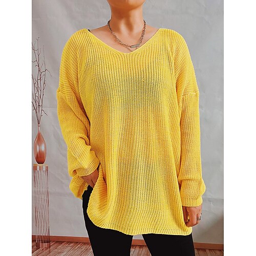 

Pull Maille Femme Grosse maille Tricoter Tunique Tricoté Couleur unie Col V à la mode Casual Intérieur du quotidien manche longue Hiver Automne Violet Jaune S M L / Ample