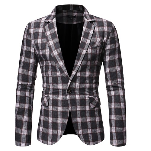 

Men's Fashion Blazer Regular Standard Fit Checkered Single Breasted One-button Coffee 2022