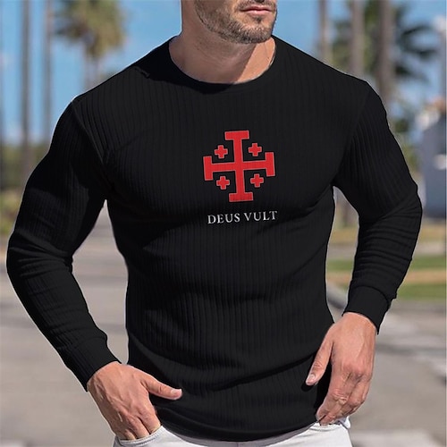 

Men's T shirt Tee Graphic Geometric Crew Neck Black Print Christmas Street Long Sleeve Print Clothing Apparel Fashion Designer Casual Comfortable / Sports