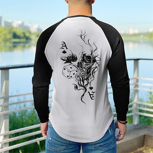 

Men's T shirt Tee Graphic Skull Crew Neck White Hot Stamping Street Daily Long Sleeve Patchwork Print Clothing Apparel Fashion Designer Casual Comfortable / Sports
