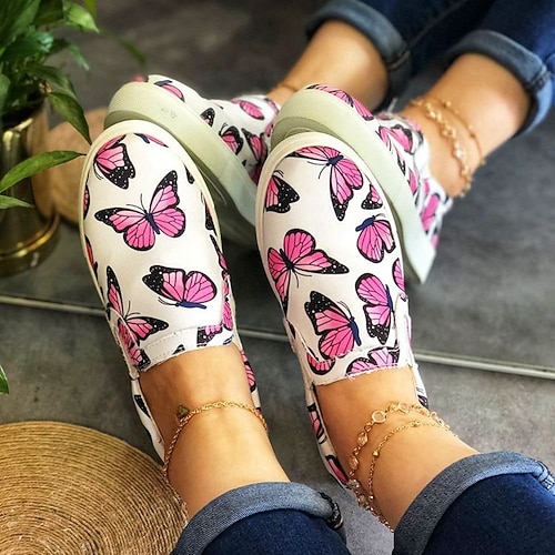 

Women's Sneakers Daily Plus Size Flat Heel Round Toe Casual Canvas Loafer Solid Colored Rosy Pink Rainbow