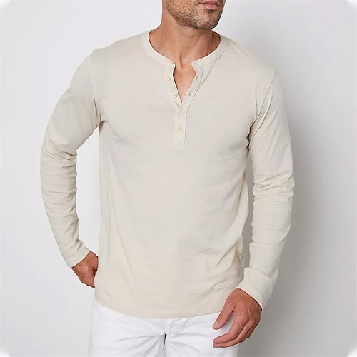 

Men's T shirt Tee Solid Colored Crew Neck Beige Street Sports Long Sleeve Button-Down Clothing Apparel Fashion Designer Casual Comfortable