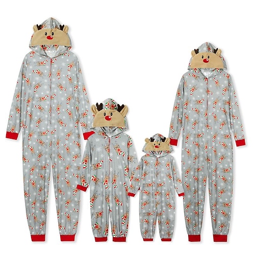 

Christmas Pajamas Ugly Family Deer Print Pajamas Set Home Party Dress Up Christmas Gifts Green Blue Gray Long Sleeve Mom Dad and Me Daily Matching Outfits