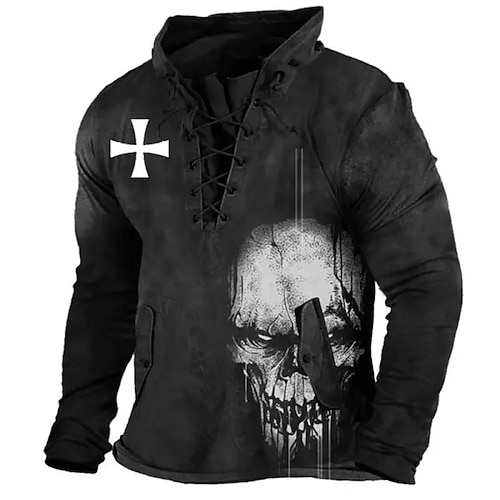 

Men's Unisex Pullover Hoodie Sweatshirt Black Hooded Skull Knights Templar Graphic Prints Lace up Print Sports & Outdoor Daily Sports 3D Print Designer Casual Big and Tall Spring & Fall Clothing