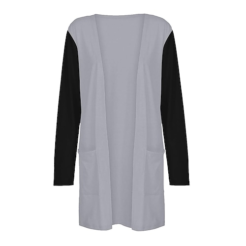 

Cardigan de bolso de costura de cor sólida feminina outono primavera e outono tops finos de comprimento médio em estoque