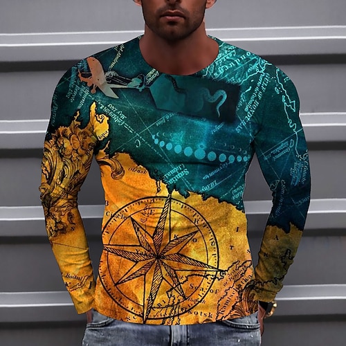 

Men's Unisex T shirt Tee Geometric Graphic Prints Crew Neck Yellow 3D Print Outdoor Street Long Sleeve Print Clothing Apparel Basic Sports Designer Casual