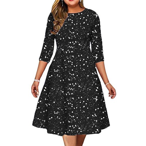 

Women's Plus Size Work Dress Graphic Round Neck Print 3/4 Length Sleeve Fall Winter Stylish Work Midi Dress Vacation Going out Dress