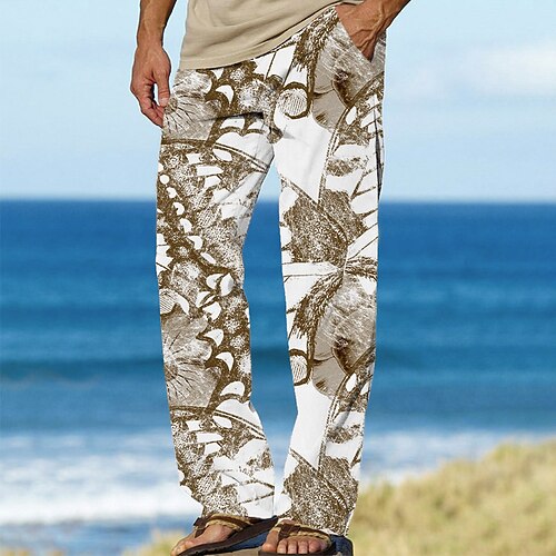 

Men's Trousers Beach Pants Pocket Drawstring Elastic Waist Graphic Prints Comfort Breathable Casual Daily Holiday Streetwear Designer Brown / Elasticity