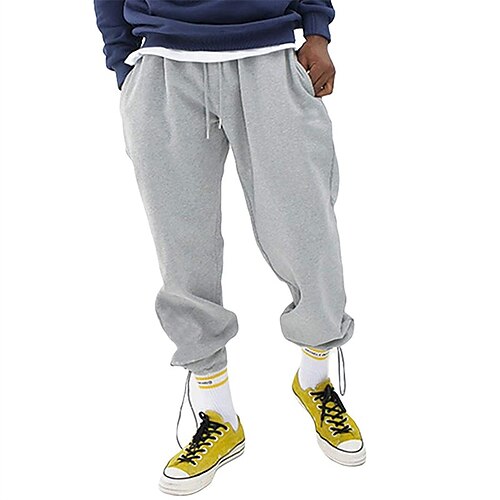 

Men's Sweatpants Joggers Trousers Drawstring Elastic Waist Solid Color Comfort Breathable Casual Daily Streetwear Cotton Blend Sports Fashion Grey High Waist Micro-elastic