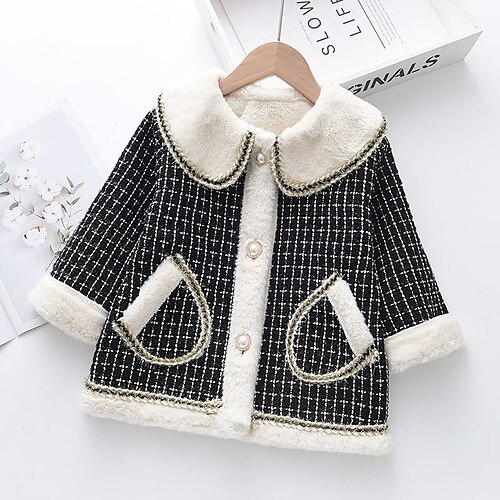 

Kids Girls' Coat Outerwear Plaid Long Sleeve Coat Daily Active Cute Black Winter Fall 2-8 Years