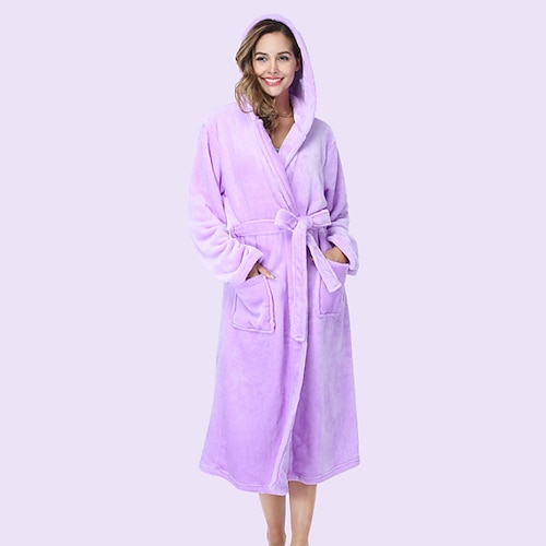 

Women's Pajamas Winter Robes Gown Bathrobes Pjs Pure Color Fashion Comfort Soft Home Daily Bed Flannel Warm Hoodie Long Sleeve Pocket Spring Summer Purple black Green / Spa