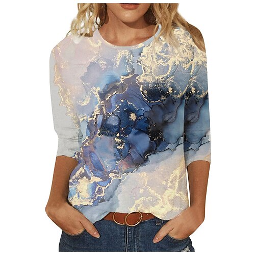 

Damen T Shirt Rosa Marineblau Blau Graphic Bedruckt Langarm Täglich Wochenende Basic Rundhalsausschnitt Standard Abstrakt Farbe S