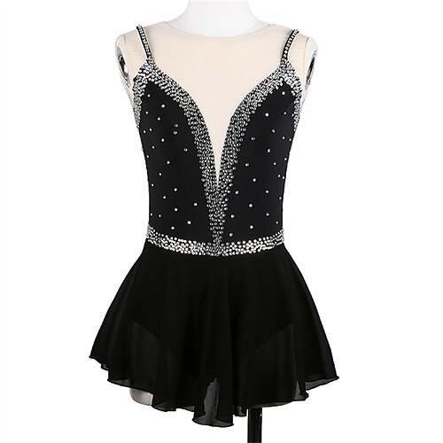 

Figure Skating Dress Women's Girls' Ice Skating Dress Black Open Back Spandex High Elasticity Training Competition Skating Wear Handmade Crystal / Rhinestone Sleeveless Ice Skating Figure Skating