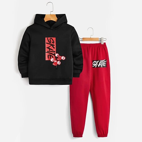 

Kids Boys Hoodie Pants HoodieSet Clothing Set 2 Pieces Long Sleeve Black Letter Print Outdoor Street Vacation Sports Fashion Cool Daily 3-12 Years