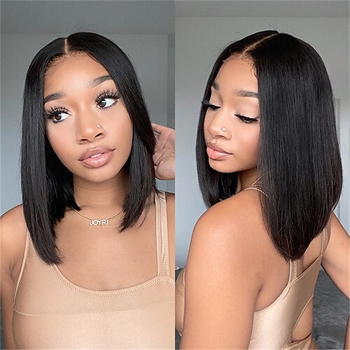 

Glueless lace Wig Bob Wig Human Hair Closure Wig Silky Blunt Cut Upgraded 2.0