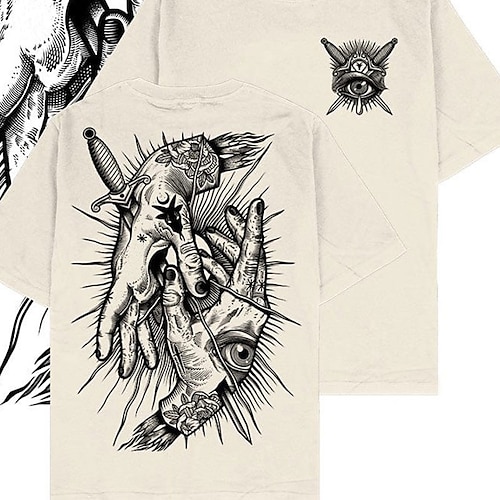 

Men's Unisex T shirt Tee Graphic Prints Hand Crew Neck Khaki Short Sleeve 3D Print Outdoor Street Print Tops Sports Designer Casual Big and Tall / Summer / Summer