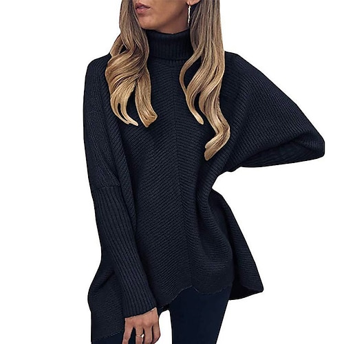 

Women's Pullover Sweater Jumper Ribbed Knit Patchwork Knitted Pure Color Turtleneck Stylish Casual Outdoor Daily Fall Winter Green White S M L / Long Sleeve