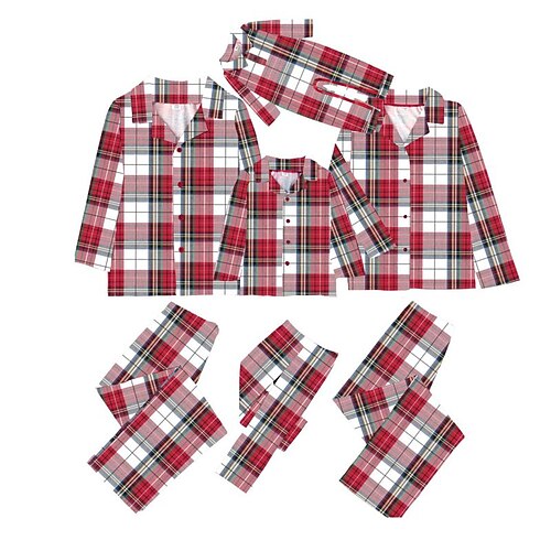 

Christmas Pajamas Family Set Ugly Plaid Home Red Long Sleeve Mom Dad and Me Daily Matching Outfits