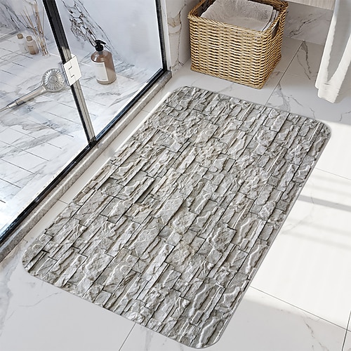 

Monochrome Stone Brick Series Digital Printing Floor Mat Modern Bath Mats Nonwoven / Memory Foam Novelty Bathroom