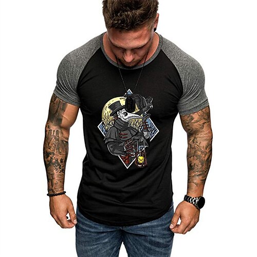 

Men's T shirt Tee Graphic Cartoon Crew Neck Black Street Sports Short Sleeve Patchwork Print Clothing Apparel Fashion Designer Casual Comfortable / Summer / Summer