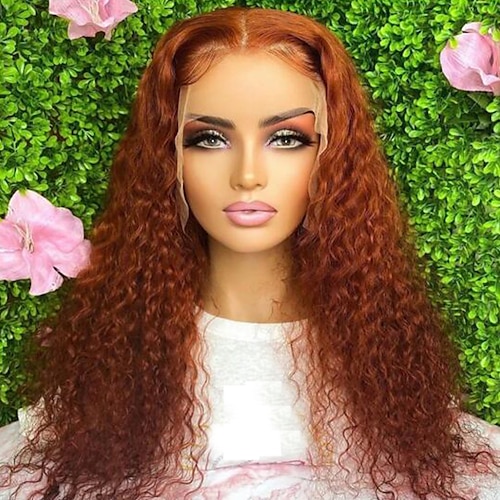 

Remy Human Hair 13x4 Lace Front Wig Free Part Brazilian Hair Curly Orange Wig 130% 150% Density with Baby Hair Natural Hairline 100% Virgin With Bleached Knots Pre-Plucked For Women wigs for black