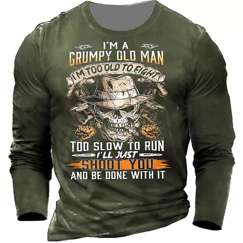 

Men's Unisex T shirt Tee Skull Letter Graphic Prints Crew Neck Army Green Navy Blue Black 3D Print Outdoor Street Long Sleeve Print Clothing Apparel Basic Sports Designer Casual