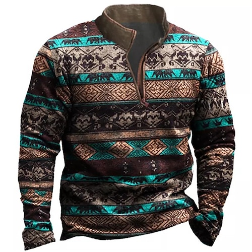 

Hombre Unisexo Sudadera con cremallera Pull-over Café Media cremallera Tribal Estampados Cremallera Estampado Diario Deportes Impresión 3D Boho Design Casual Primavera Otoño Ropa Sudaderas con