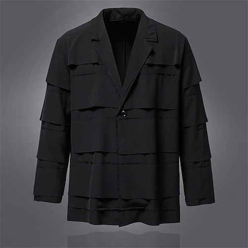 

Men's Winter Jacket Winter Coat Daily Holiday Vacation Turndown Fashion Streetwear Casual Jacket Outerwear Solid Color Layered Black / Long Sleeve / Long Sleeve