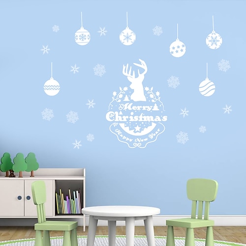 

Christmas White Ball Snowflake Elk Festival Window Glass Background Decoration Can Be Removed Stickers