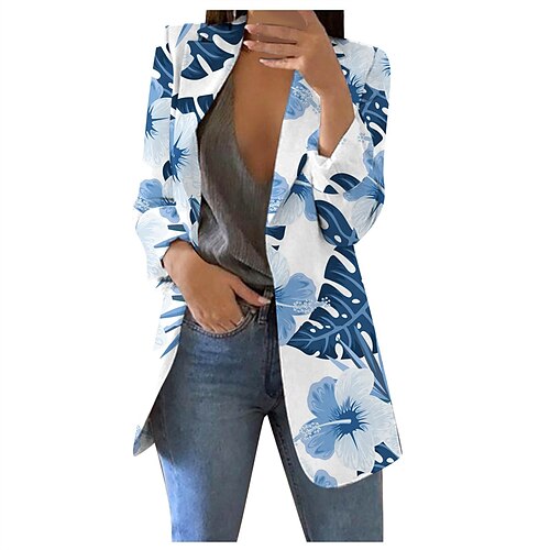 

Women's Blazer Warm Breathable Outdoor Street Holiday Going out Pocket Print Cardigan Turndown Active Fashion Street Style Flower Regular Fit Outerwear Long Sleeve Winter Fall Light Pink Green Black