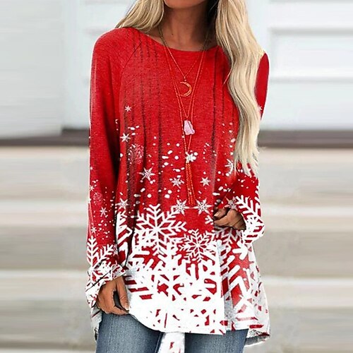

Women's Casual Dress Shift Dress Christmas Short Mini Dress Green Red Black Long Sleeve Snowflake Ruched Print Fall Winter Round Neck Stylish Casual Modern 2022 S M L XL 2XL 3XL 4XL 5XL