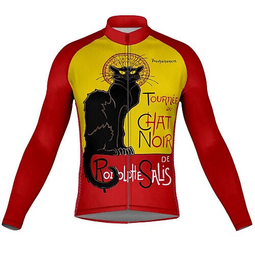 

21Grams Men's Cycling Jersey Long Sleeve Bike Top with 3 Rear Pockets Mountain Bike MTB Road Bike Cycling Breathable Quick Dry Moisture Wicking Reflective Strips Red Cat Polyester Spandex Sports