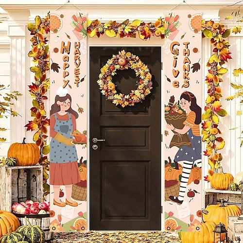 

Thanksgiving Couplet Turkey Day Flag Polyester Door Curtain Decoration Hanging Flag Spot