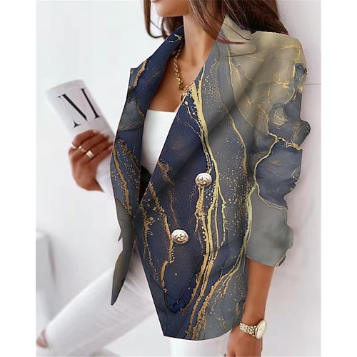 

Women's Blazer Breathable Formal Office Work with Pockets Print Double Breasted Turndown Elegant Formal Modern Office / career Color Gradient Regular Fit Outerwear Long Sleeve Winter Fall Blue S M L