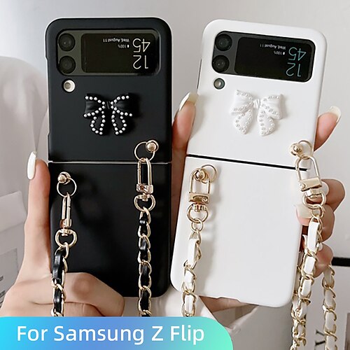 

Phone Case For Samsung Galaxy Flip Z Flip Z Flip 4 Flip 3 Flip 2 Portable Flip with Removable Cross Body Strap Butterfly Solid Colored PC