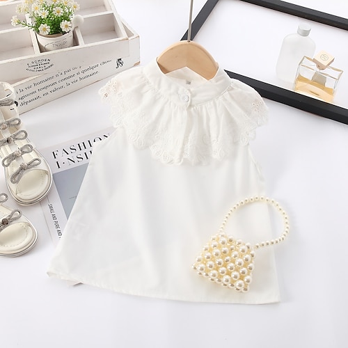 

Kids Girls' Shirt Solid Color Daily Sleeveless Cute Cotton 3-6 Years Summer White