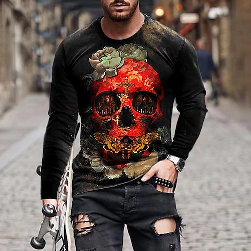 

Men's Unisex T shirt Tee Skull Graphic Prints Crew Neck Black 3D Print Outdoor Street Long Sleeve Print Clothing Apparel Basic Vintage Sports Designer