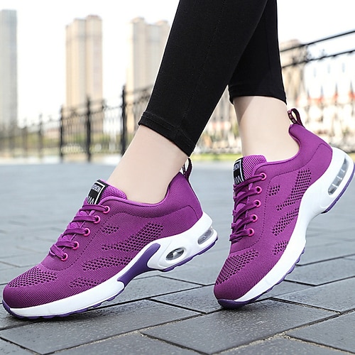 

Women's Trainers Athletic Shoes Daily Comfort Shoes Lace-up Wedge Heel Round Toe Sporty Casual Running Shoes Tissage Volant Lace-up Solid Colored Black Purple Pink