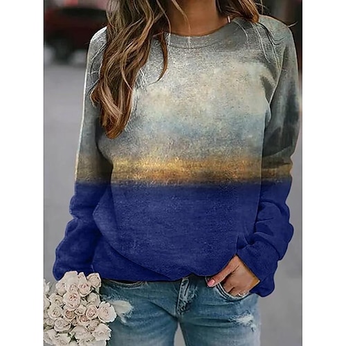 

Women's Sweatshirt Pullover Active Hip Hop Print Red Navy Blue Blue Graphic Sports Crew Neck Long Sleeve