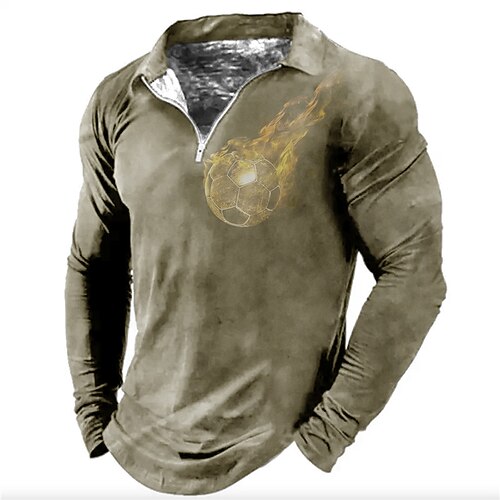 

Men's Collar Polo Shirt Golf Shirt Football Turndown Blue Khaki 3D Print Outdoor Street Long Sleeve Zipper Print Clothing Apparel Fashion Designer Casual Breathable