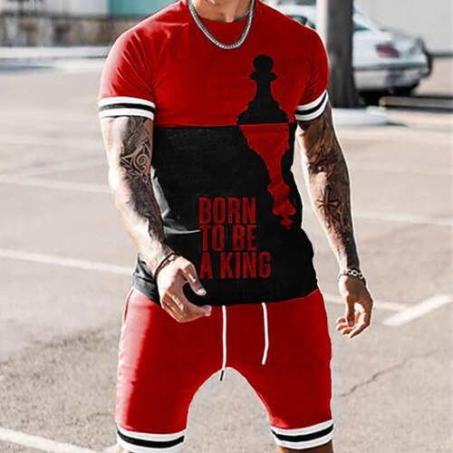 

Men's Shorts and T Shirt Set T-Shirt Outfits Letter Graphic Prints Crew Neck Red 3D Print Outdoor Street Short Sleeve 3D Print Clothing Apparel 2pcs Basic Classic Comfortable Big and Tall / Summer