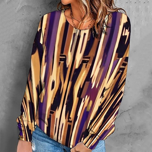 

Women's Sweatshirt Pullover Retro Brown Graphic Geometric Tie Dye Casual Round Neck Long Sleeve S M L XL 2XL 3XL / Winter