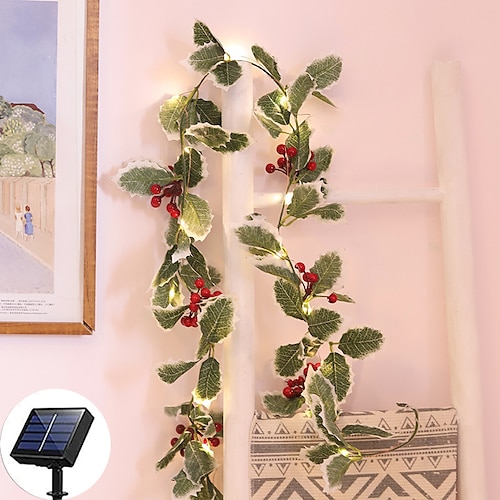 

Solar LED Christmas Lights Decoration Red Fruit Green Leaves Fairy String Lights 2M-20LEDs Garland Lights Wedding Party Patio Home Decoration