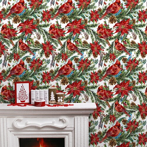 

Christmas Wallpaper Christmas Flowers Wall Cover Sticker Film Peel and Stick Removable Self Adhesive PVC/Vinyl Wall Decal for Room Home Decoration 17.7''x118''in(45cmx300cm) / 45x300cm